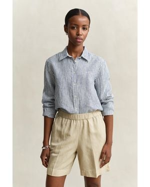 GANT Regular Fit Striped Linen Shirt Evening - Blue