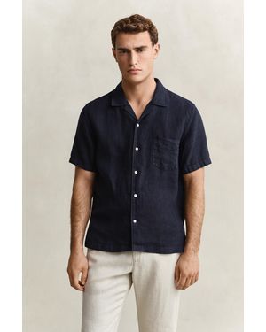 GANT Short Sleeve Linen Shirt Evening - Blue