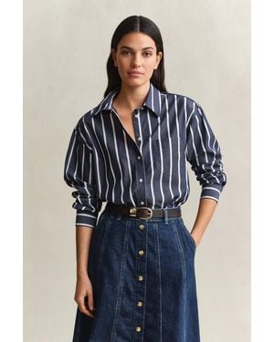 GANT Relaxed Fit Striped Classic Poplin Shirt Evening - Blue