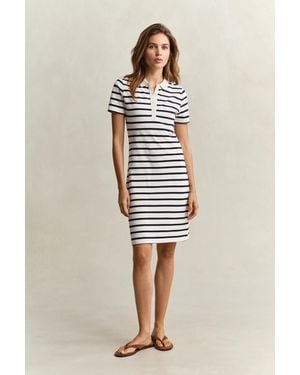 GANT Striped Piqué Polo Dress Eggshell - Natural