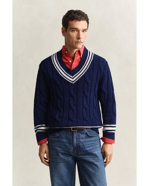 GANT Cable Knit V-Neck Jumper Persian - Blue