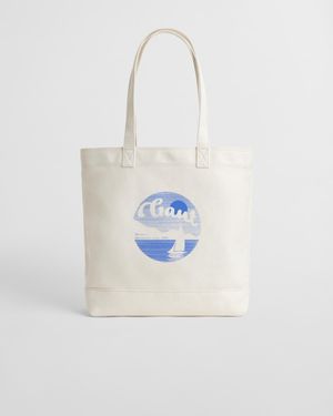 GANT Graphic Cotton Canvas Tote - White