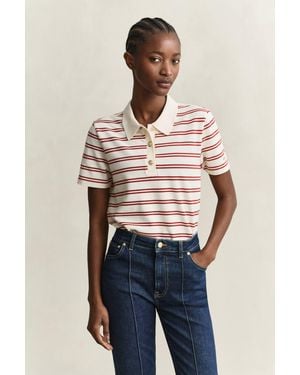 GANT Striped Piqué Polo Top Cream - Blue