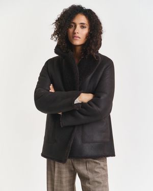 GANT Reversible Shearling Peacoat - Black