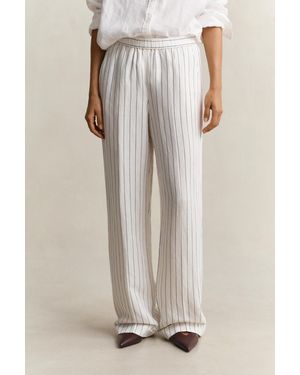 GANT Striped Linen Blend Trousers Eggshell - Natural