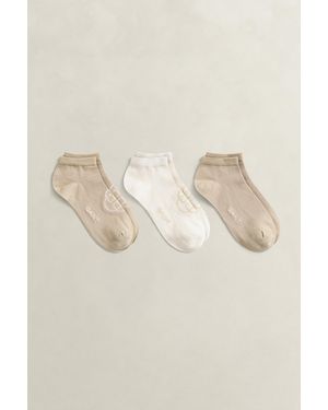 GANT 3-Pack Monogram & Solid Ankle Socks - Natural