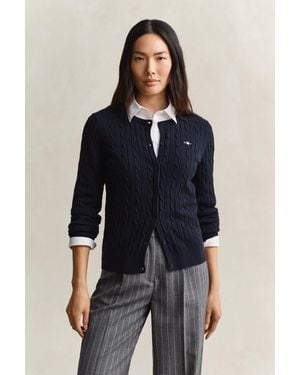 GANT Stretch Cotton Cable Knit Cardigan - Blue