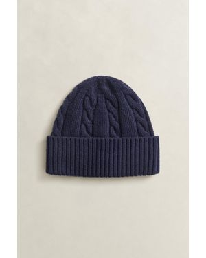 GANT Lambswool Cable Knit Beanie Evening - Blue