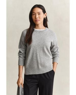 GANT Superfine Lambswool Crew Neck Jumper Melange - Grey