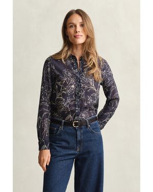GANT Regular Fit Floral Print Cotton Silk Shirt Evening - Blue