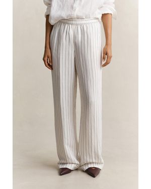GANT Striped Linen Blend Trousers Eggshell - Natural