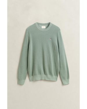 GANT Textured Cotton Crew Neck Jumper - Green