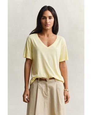 GANT Washed Shield V-Neck T-Shirt - Natural