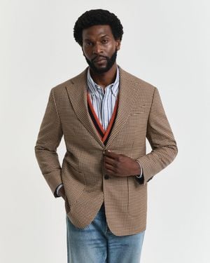 GANT Relaxed Fit Gingham Checked Blazer - Brown