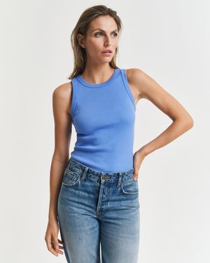 GANT High Neck Ribbed Tank Top - Blue