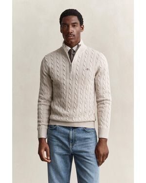 GANT Cotton Cable Knit Half-Zip Jumper - Natural