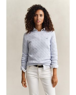 GANT Stretch Cotton Cable Knit Crew Neck Jumper - White