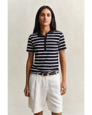 GANT Striped Piqué Polo Shirt Evening - Blue