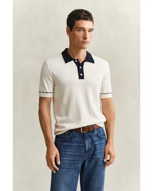 GANT Cotton Modal Polo Jumper Cream - White