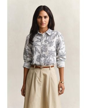 GANT Floral Linen Shirt Evening - Blue