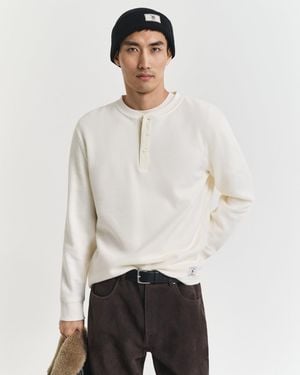 GANT Waffle Textured Long Sleeve Henley T-Shirt - White