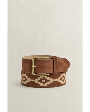 GANT Embroidered Suede Belt - Natural