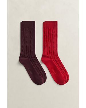 GANT 2-Pack Cable Knit Socks Gift Box - Red