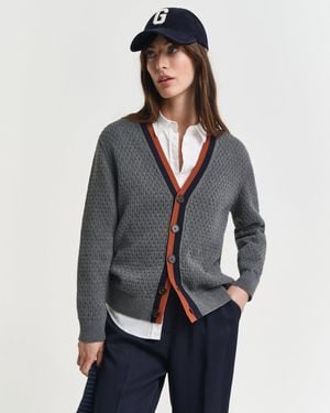 GANT Textured Cotton Contrast Cardigan - Grey