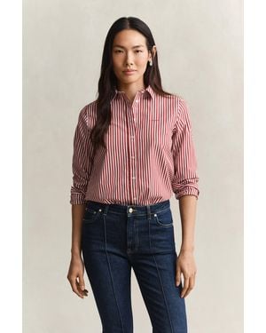 GANT Regular Fit Striped Classic Poplin Shirt - Red