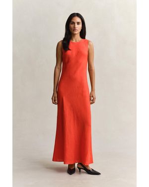 GANT Bias Cut Linen Midi Dress - Red