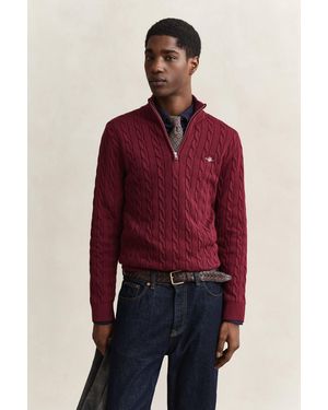 GANT Cotton Cable Knit Half-Zip Jumper - Red