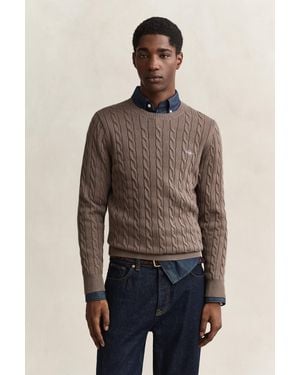 GANT Cotton Cable Knit Crew Neck Jumper - Blue