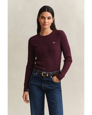 GANT Stretch Cotton Cable Knit Crew Neck Jumper - Purple