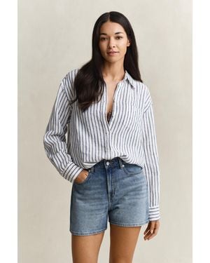 GANT Relaxed Fit Striped Linen Shirt Evening - Blue