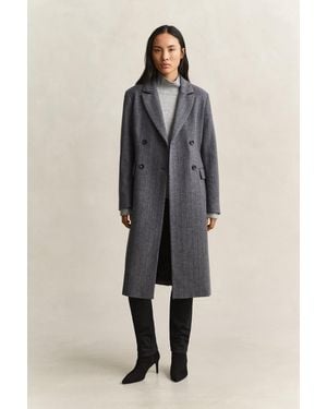 GANT Striped Wool Blend Coat Charcoal Melange - Grey