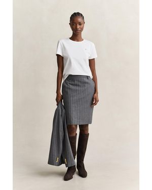GANT Pinstriped Wool Pencil Skirt Charcoal Melange - Natural
