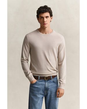 GANT Merino Wool Crew Neck Jumper - Natural