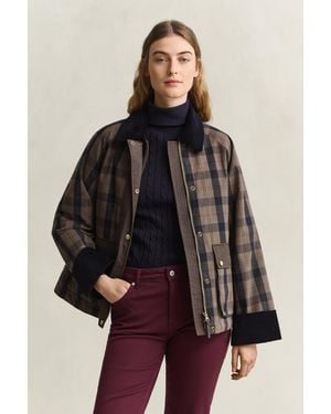 GANT Check Waxed Jacket - Brown