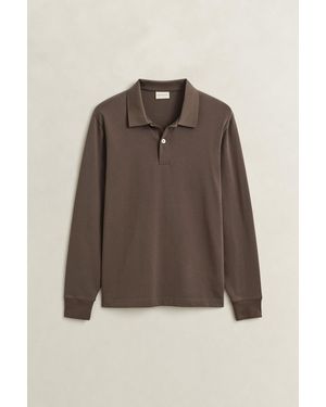 GANT Long Sleeve Pima Cotton Polo Shirt - Brown