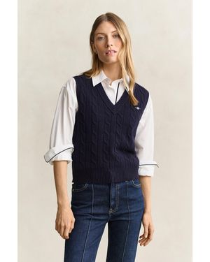 GANT Lambswool Cable Knit Vest Evening - Blue