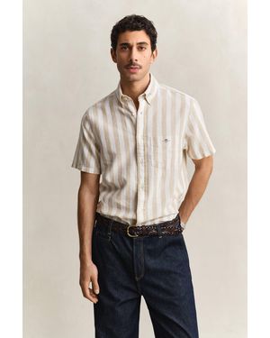 GANT Striped Linen Blend Short Sleeve Shirt - Natural