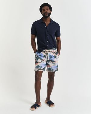 GANT Regular Fit Printed Drawstring Shorts - Blue