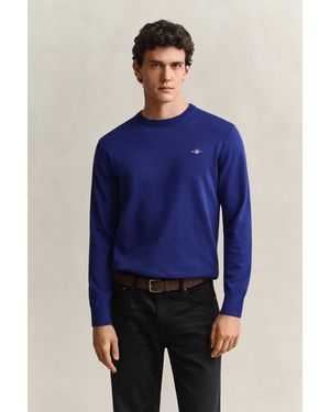 GANT Classic Cotton Crew Neck Jumper - Blue