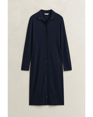GANT Slim Ribbed Polo Dress Evening - Blue