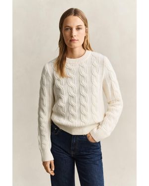 GANT Wool Blend Cable Knit Jumper Cream - Natural