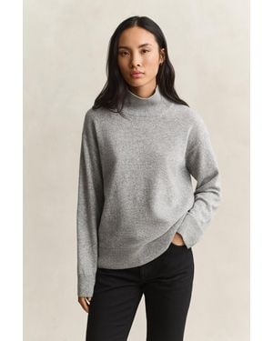 GANT Superfine Lambswool Mock Neck Jumper Melange - Grey