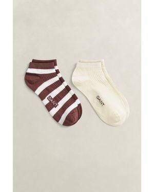 GANT 2-Pack Striped & Solid Ankle Socks - Natural