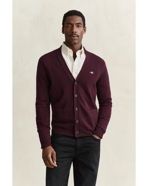 GANT Lambswool V-Neck Cardigan - Purple
