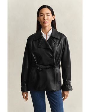 GANT Short Leather Trench Coat - Black