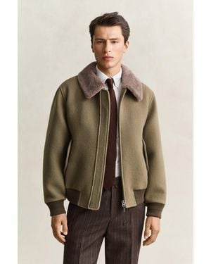 GANT Wool Shearling Aviator Jacket - Natural